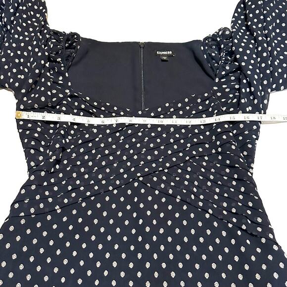 Express Navy Blue with White Polka Dot Blouse Top Women's S Small - Picture 6 of 8